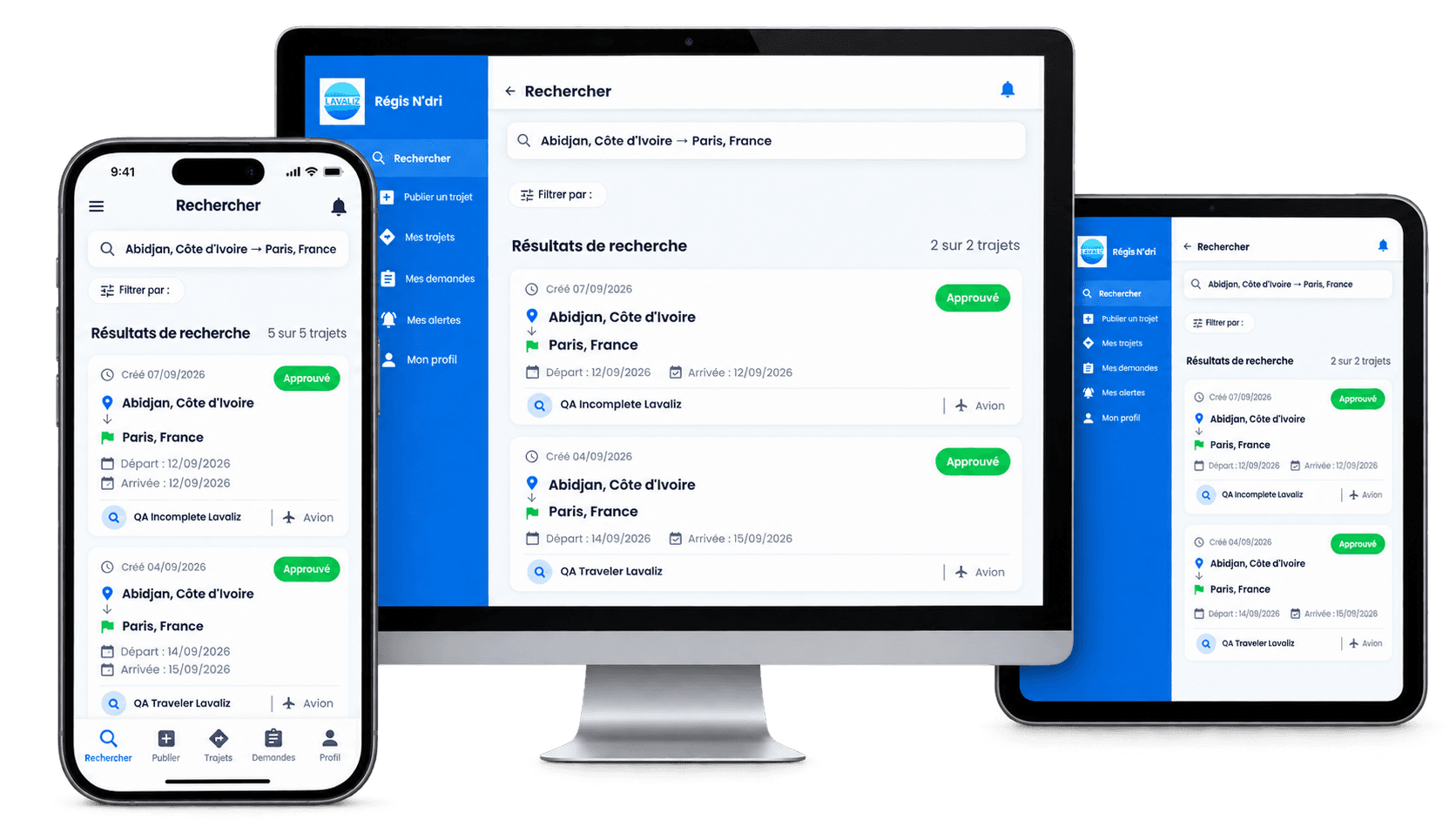 Application mobile Lavaliz - Recherche de trajets